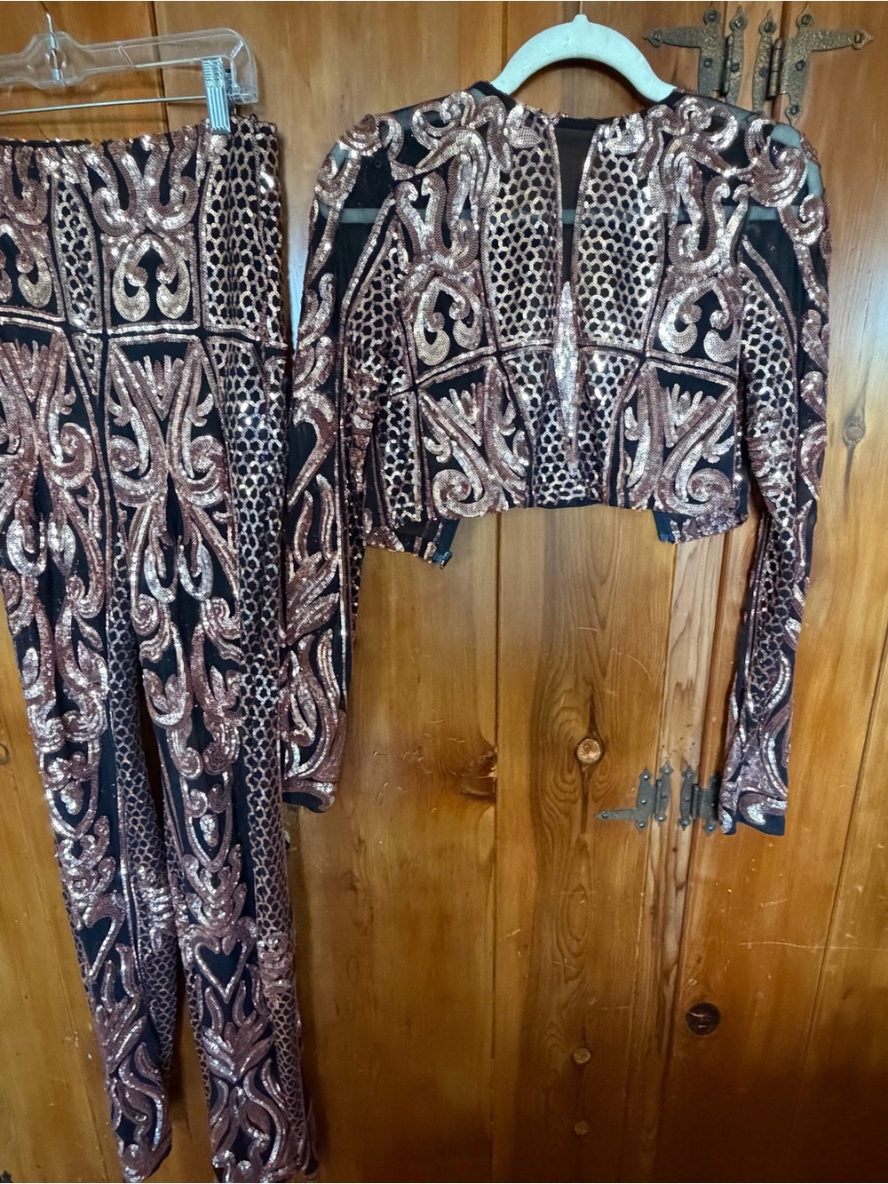 Banjul Black and Rose Gold Sequin Jumpsuit Set